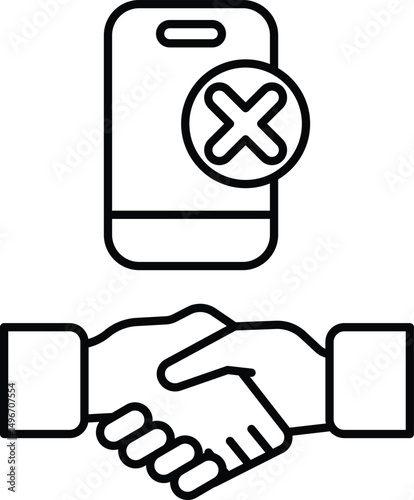 A phone with an X on it and a handshake symbol