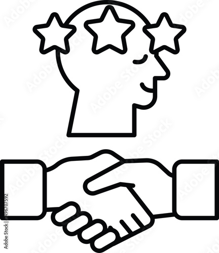 A man and a woman shaking hands with a star on the head