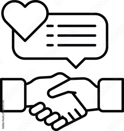 A handshake between two people with a heart in the background