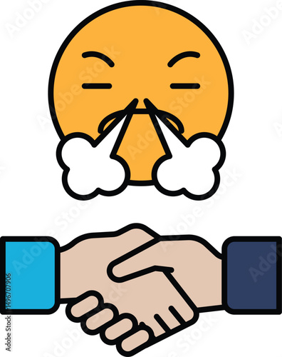 A cartoon of a man blowing his nose with a red line coming out of his mouth