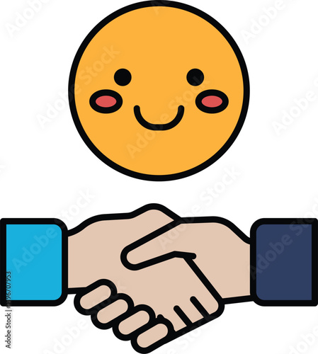 A smiling face with a heart on it is holding hands with another person
