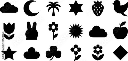 Simple black silhouettes of nature and objects icons