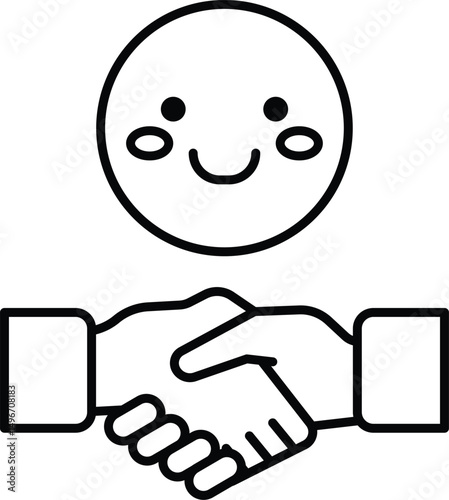 A smiling face with a handshake between two hands