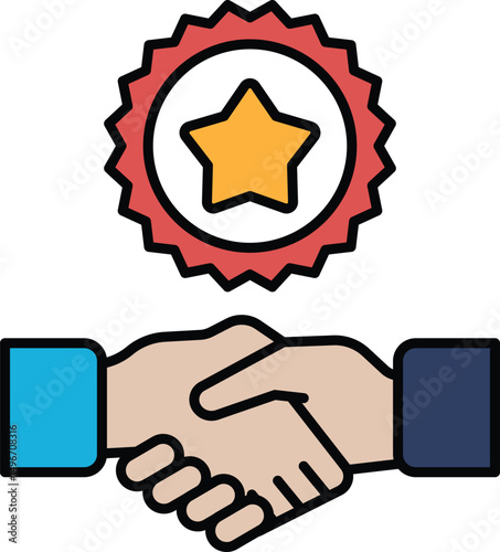 A hand shaking a hand with a star on it