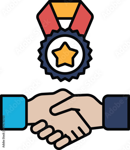 A hand shaking another hand with a gold star on it
