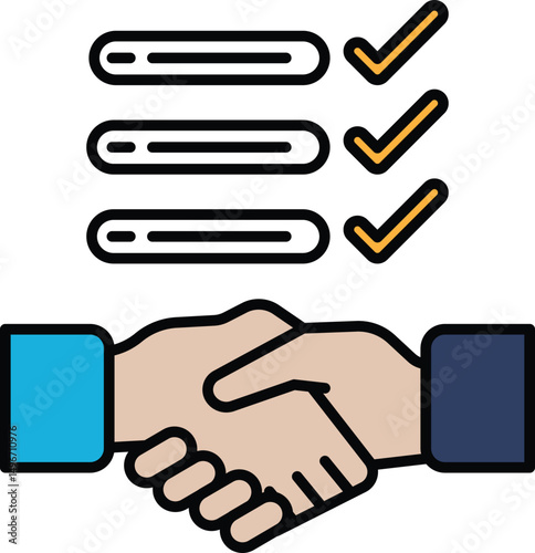 A hand shaking another hand with a check mark on it