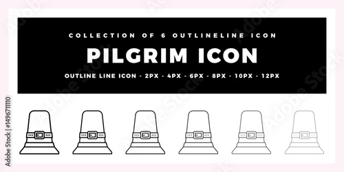 Collection of 6 Pilgrim Hat Outline Icons