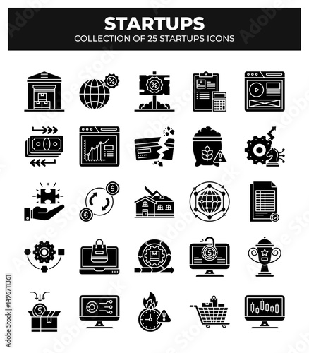 Collection of 25 Startup Icons: Business. Finance. and Marketing Glyphs