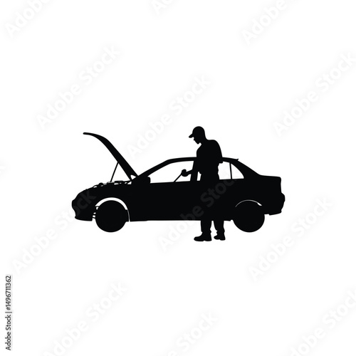 car mechanic silhouette on white background