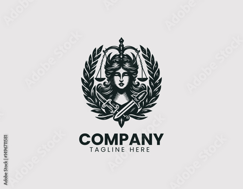 Stunning Goddess of Justice Holding Scales and Sword Vector Logo Design