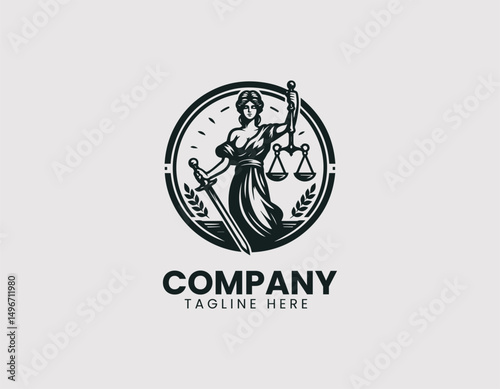 Stunning Goddess of Justice Holding Scales and Sword Vector Logo Design