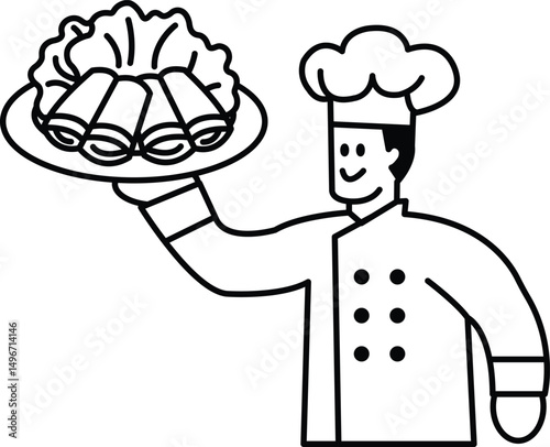 A chef is holding a plate of food and smiling