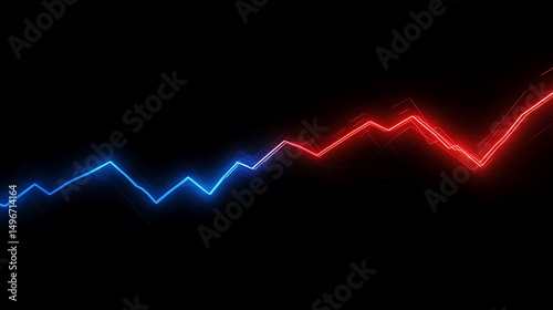 Red blue neon financial chart with zigzag pattern over dark background indicating economic trend analysis image