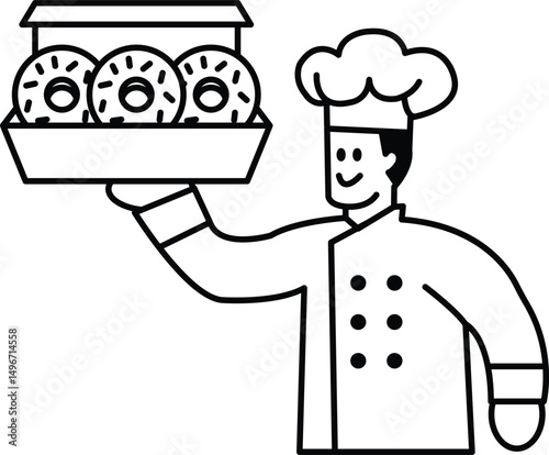 A chef is holding a box of donuts