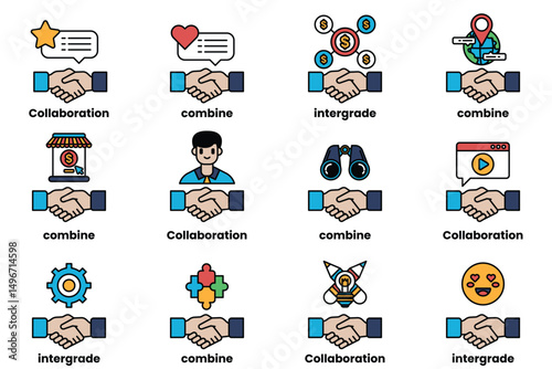 A hand shaking another hand, with a variety of different words