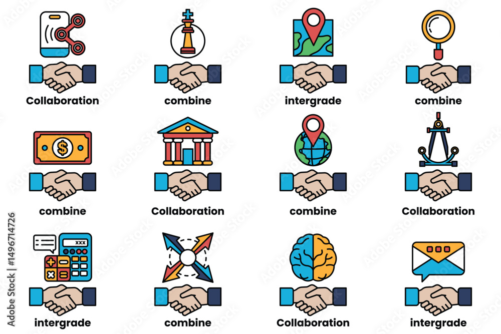 Obraz premium A hand holding a hand, with various symbols and words surrounding them