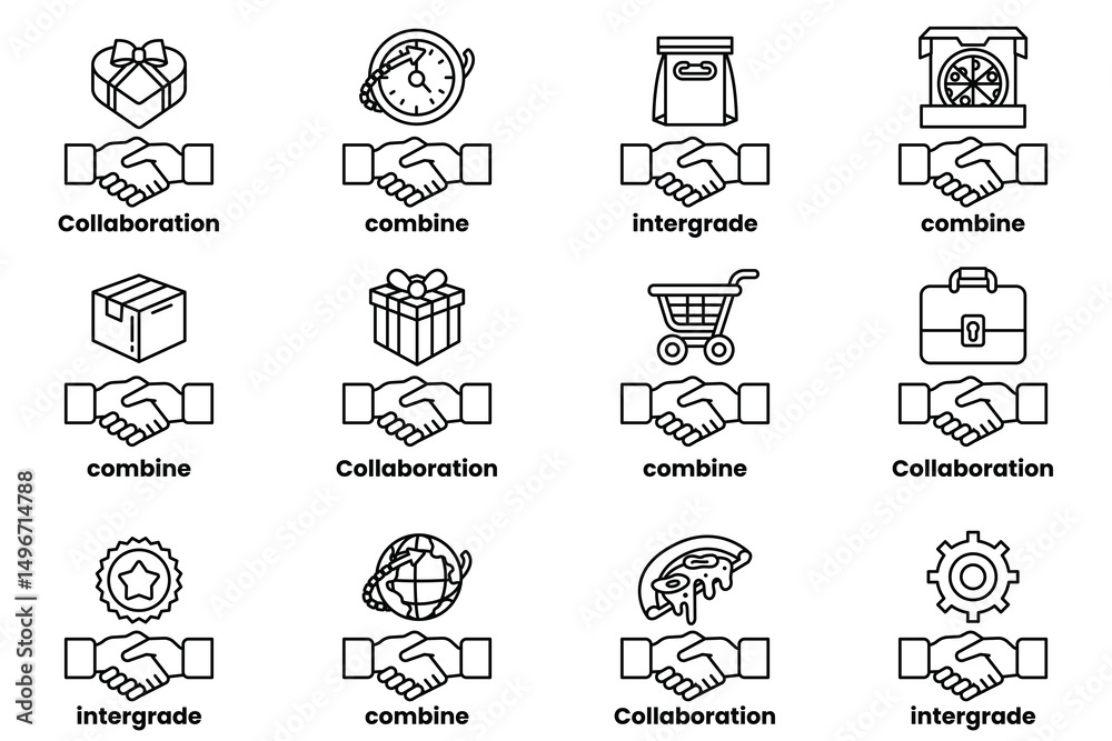 Fototapeta premium The image is a set of 12 different handshakes