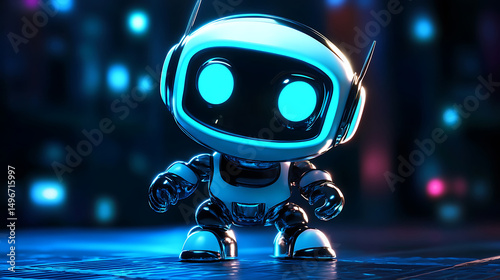 Cute Cyberpunk Robot with Glowing Eyes