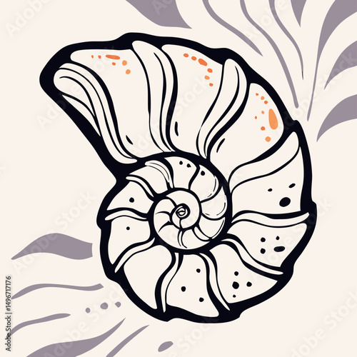 Nautilus Shell Illustration: Elegant Spiral Design