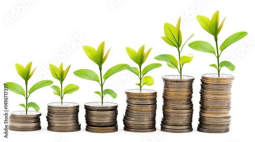 green plant growing from coins