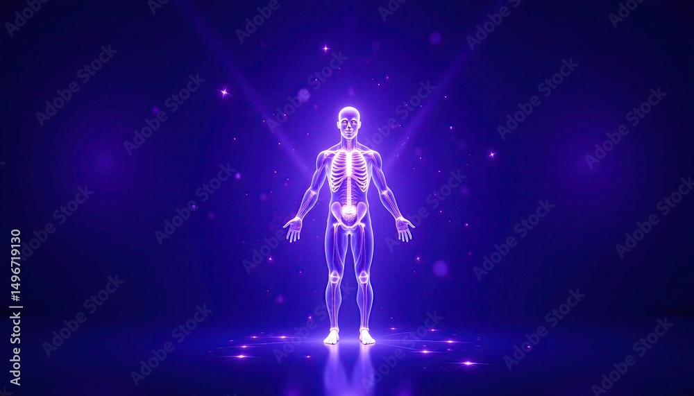 Fototapeta premium Medical hologram of human body with pulsating data points