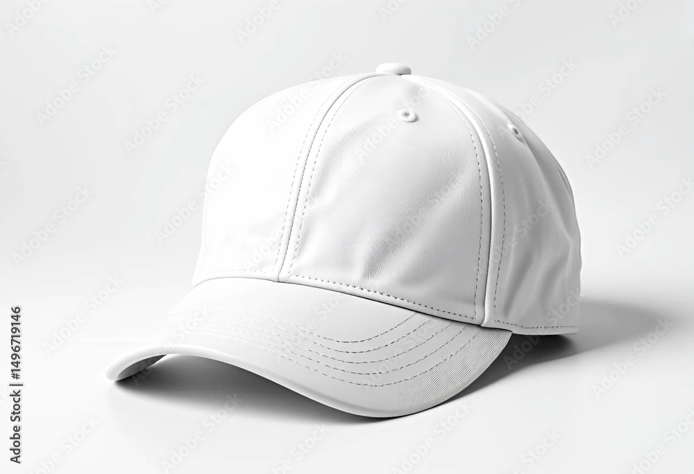 Fototapeta premium Baseball white cap front view on isolated white background for custom design. White cap mockup.