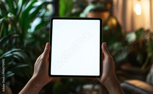 person using blank white screen digital tablet, mock up template
