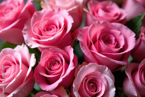 A vibrant bouquet of various pink roses, close-up view , delicate, gorgeous