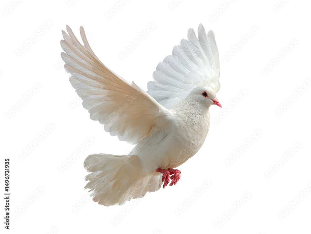 Fototapeta premium [Transparent Background PNG]White Dove in Flight Against a White Background