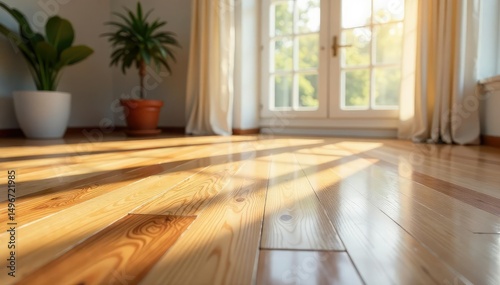 Clean, polished hardwood floor indoors, reflecting light , elegant, house interior, smooth