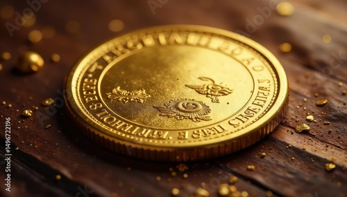 Close-up of a golden seal, intricate details visible, luxurious texture , close-up, gold, golden