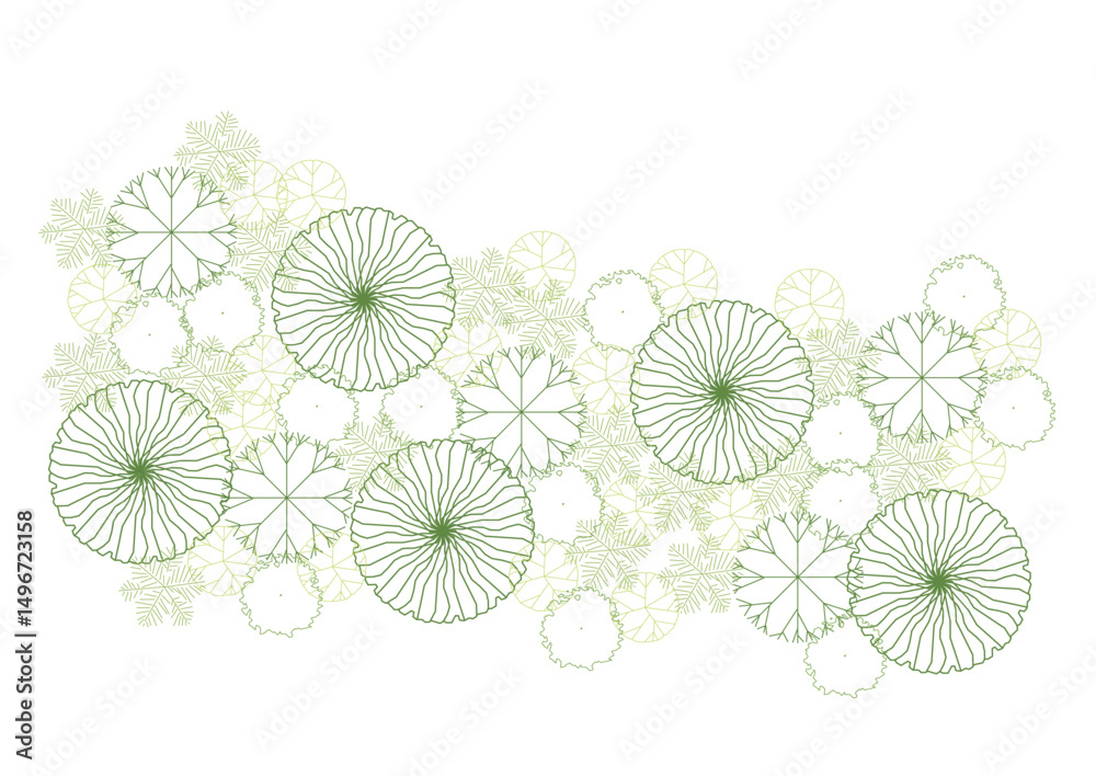architecture drawing plant tree top view plan greenery vegetation vector. design nature architectural landscape set element illustration bush garden flora sapling minimal. architect isolated.