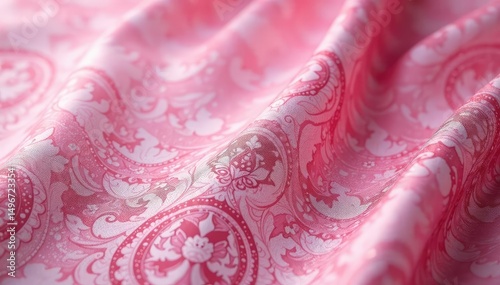 Elegant pink damask fabric, luxurious texture, close-up detail , art, dress