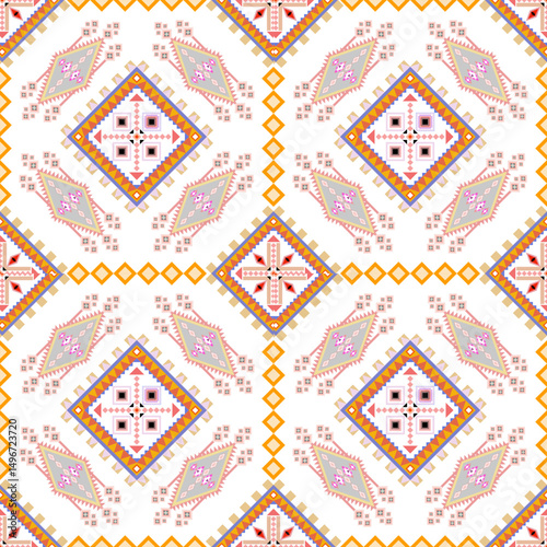Geometric Ethnic pattern,
Native American tribal fabric, tile, carpet, vector,
illustration design, on navy blue background