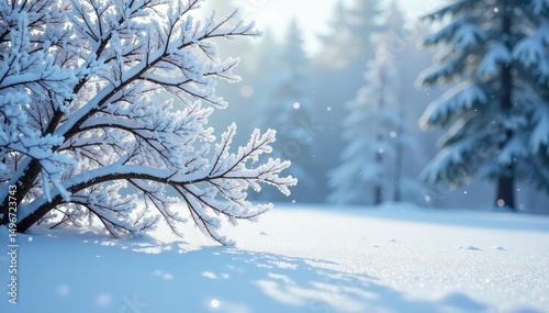 Frozen snow-covered landscape, icy branches, winter wonderland , snow, icy landscape