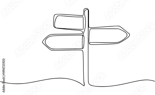 Continuous line drawing of a directional signpost