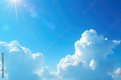 Vast, clear blue sky, fluffy white clouds, sunny day , horizon, summer