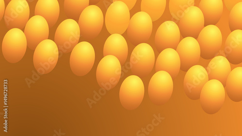 Golden Easter eggs with a bright, glowing, round, yellow and orange bokeh light background illustration