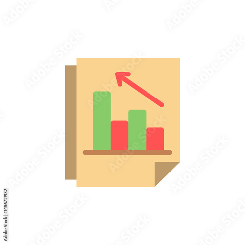 Graphical trend depiction displaying upward incline and downturn on paper sheet