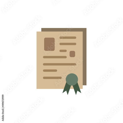 Simple document graphic with seal, presenting official accreditation icon