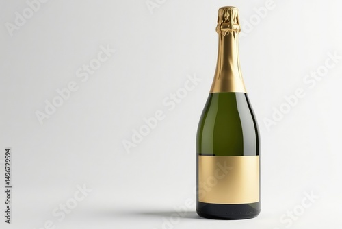 A single bottle of champagne, unopened, on a white background , refreshment, still life