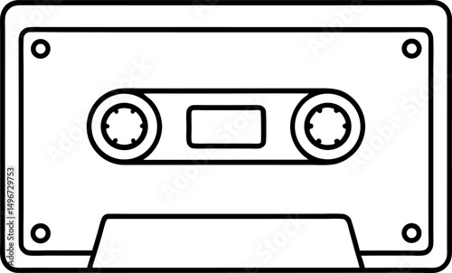 Cassette Tape Unspooled Line Art Vector Illustration