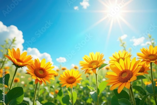 Bright, sunny summer day Vibrant, joyful background perfect for presentations, websites, or social media , fresh, clear, sun