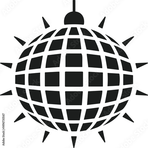 Disco Ball Silhouette with Sparkles – Festive Vector Icon for New Year Celebrations