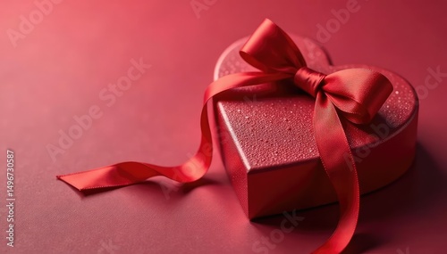 Close-up of a heart-shaped box of chocolates, tied with a red ribbon , dark, sweet, affection
