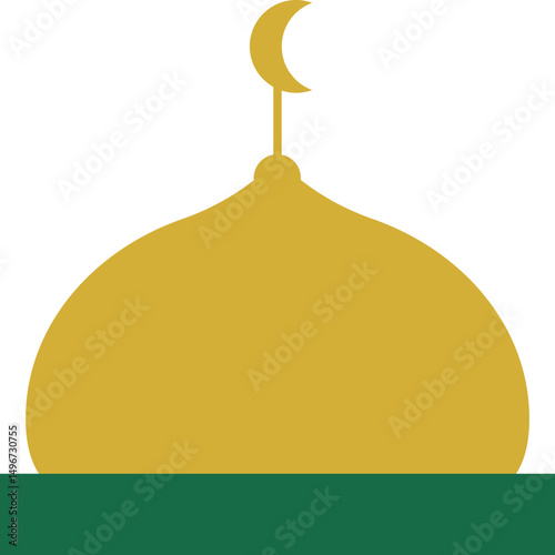 Illustration of Mosque Dome and Crescent Moon