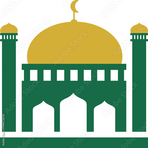 Illustration of Mosque with Crescent Moon on Dome