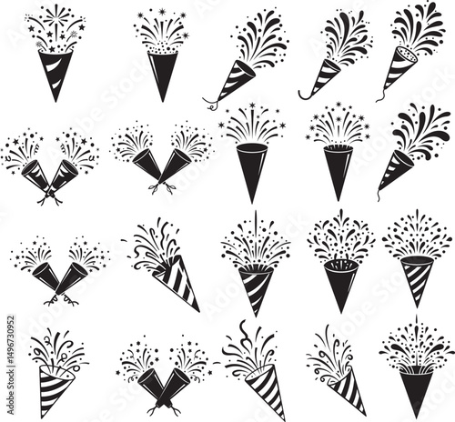Party popper celebration explosion silhouette vector illustration