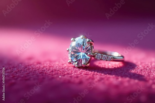 Close-up shot of a sparkling diamond ring on a velvet surface , velvet, gold, detail