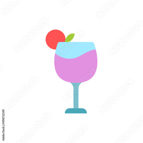 Stylized cocktail glass graphic with delicate fruity garnish and flat colors